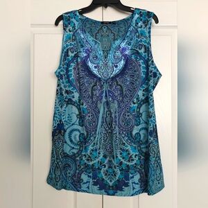 Apt. 9 Blue Paisley Sleeveless Top, Size XL